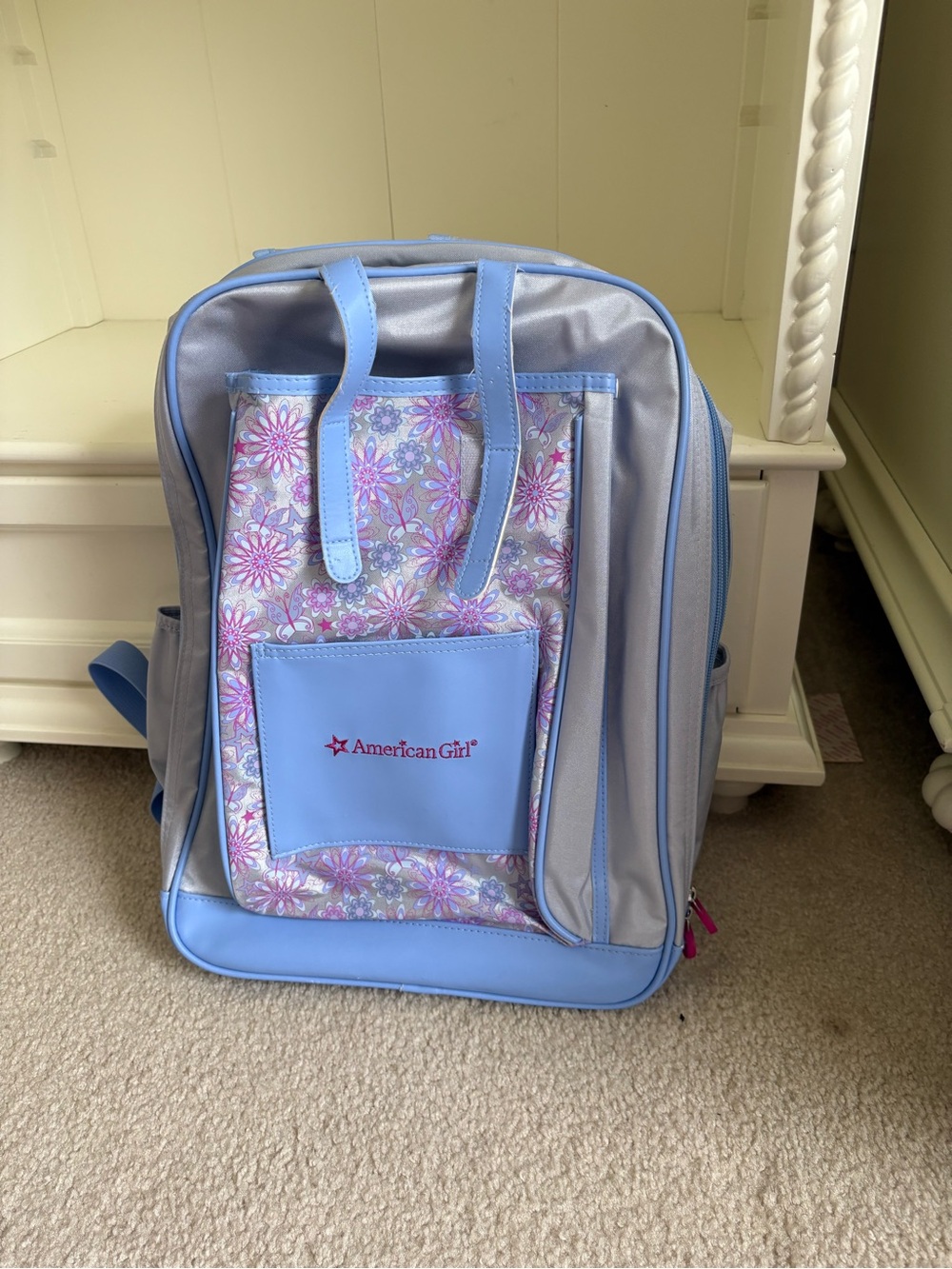 American Girl Pastel Blue and Pink Floral Backpack